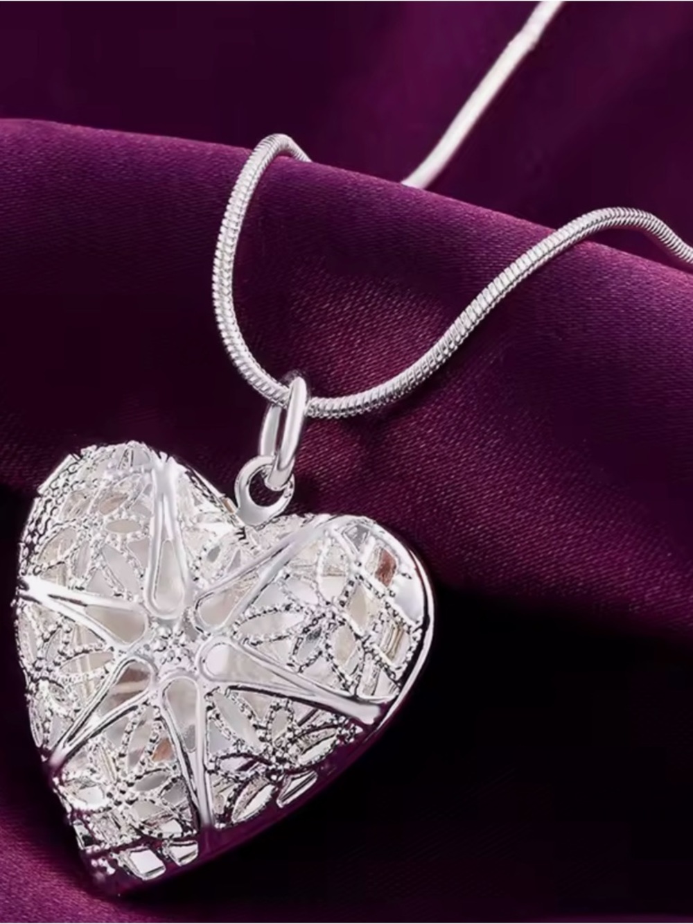Sterling Silver Heart Starburst Pendant Necklace - Silver